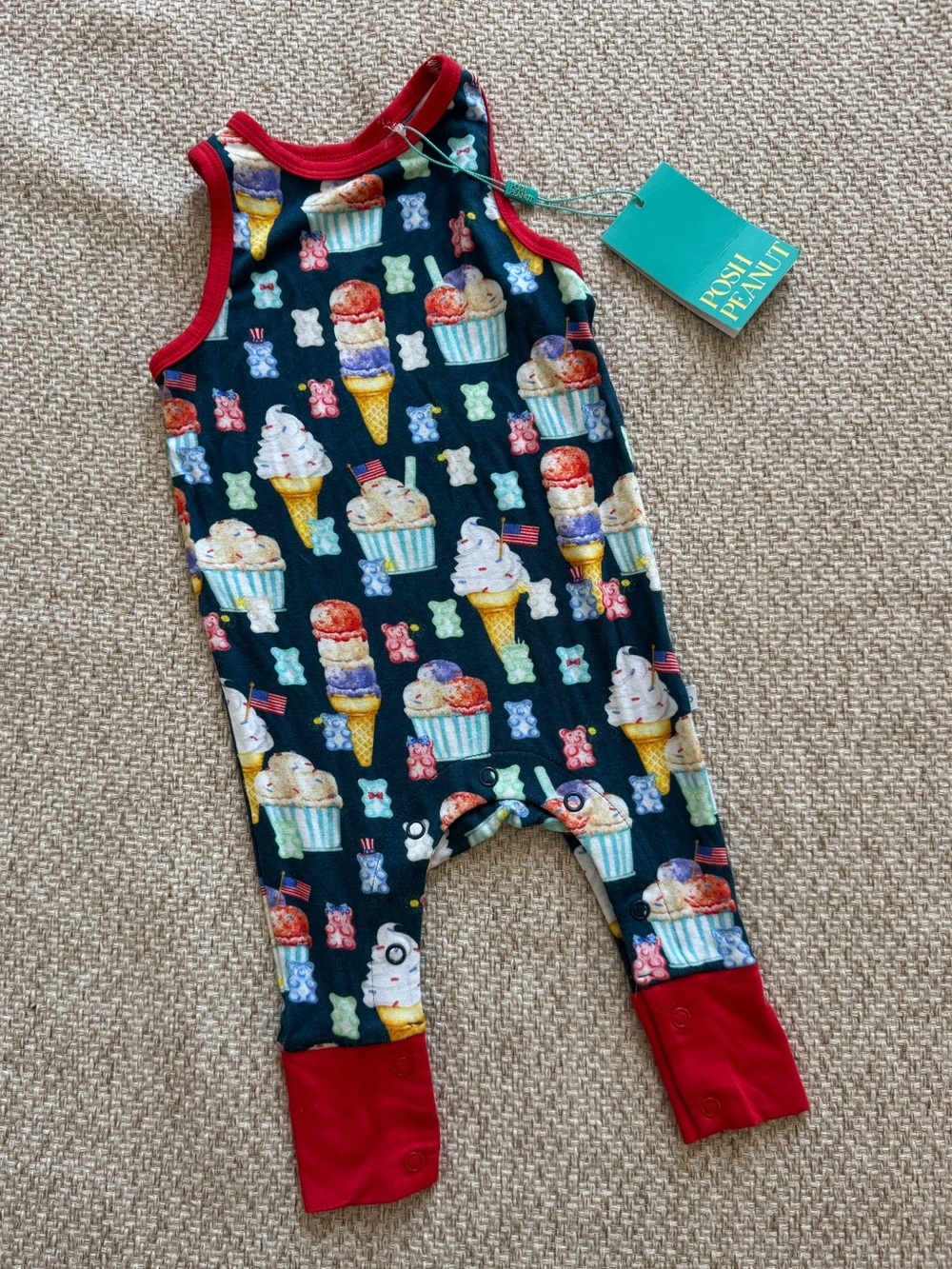 NWT posh peanut 4th of July / patriotic  racerback romper 0-3m